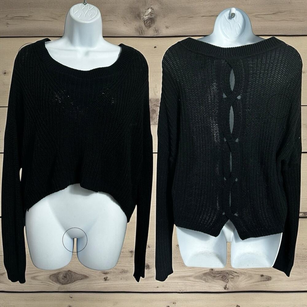 Express Black Pullover Sweater Sz XS Crop Oversized Twist Open Back Chunky